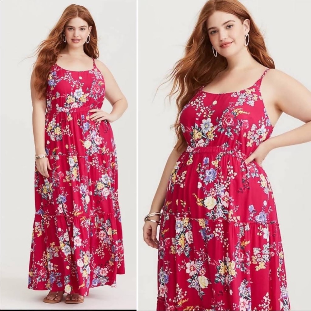 Torrid Red Floral Tiered Skirt Maxi